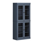 32" Solid Wood Pantry Cabinet with Glass Doors - 4 Adjustable Shelves