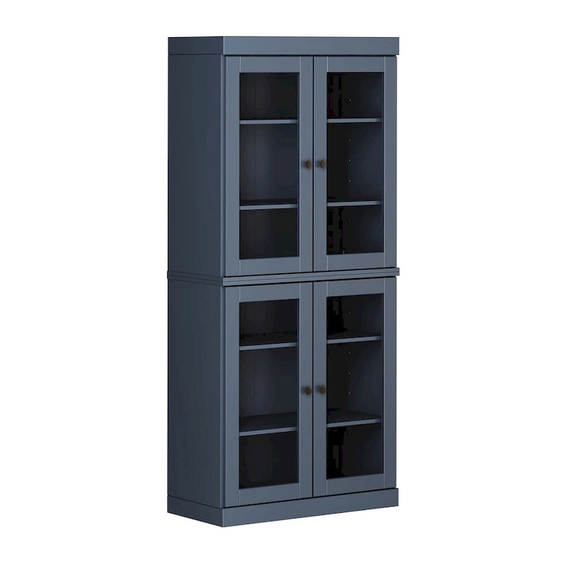 32" Solid Wood Pantry Cabinet with Glass Doors - 4 Adjustable Shelves