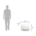 Beige Round Upholstered Ottoman - 24 Inch