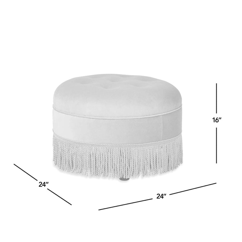 Beige Round Upholstered Ottoman - 24 Inch