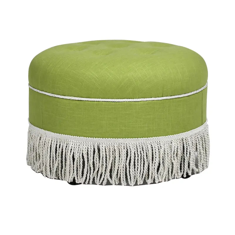 Beige Round Upholstered Ottoman - 24 Inch