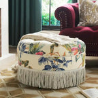 Beige Round Upholstered Ottoman - 24 Inch