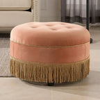 Beige Round Upholstered Ottoman - 24 Inch