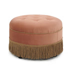 Beige Round Upholstered Ottoman - 24 Inch
