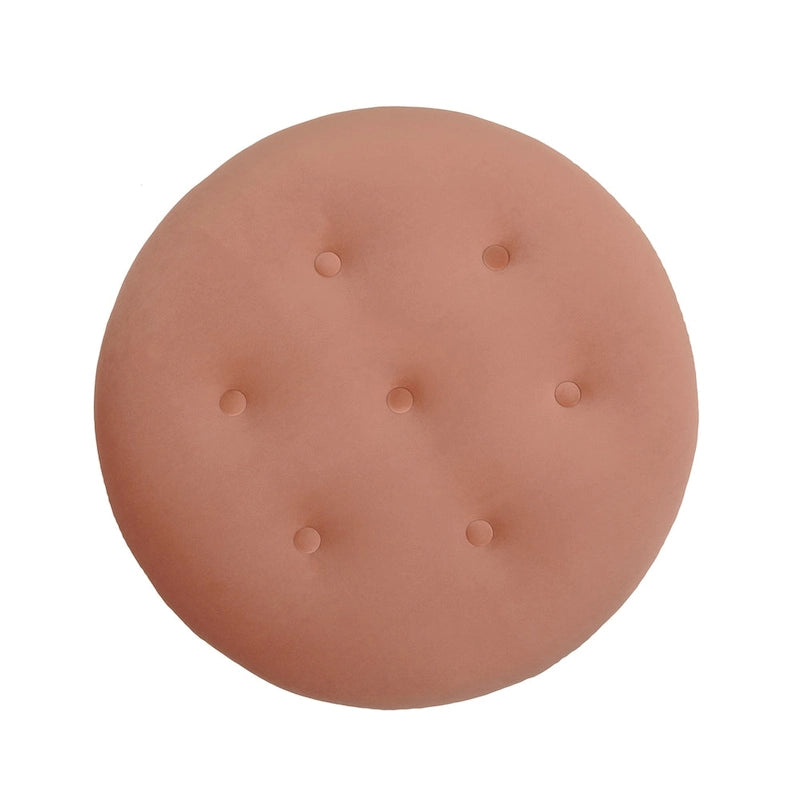 Beige Round Upholstered Ottoman - 24 Inch