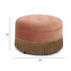 Beige Round Upholstered Ottoman - 24 Inch
