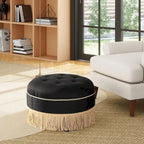 Beige Round Upholstered Ottoman - 24 Inch