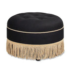 Beige Round Upholstered Ottoman - 24 Inch