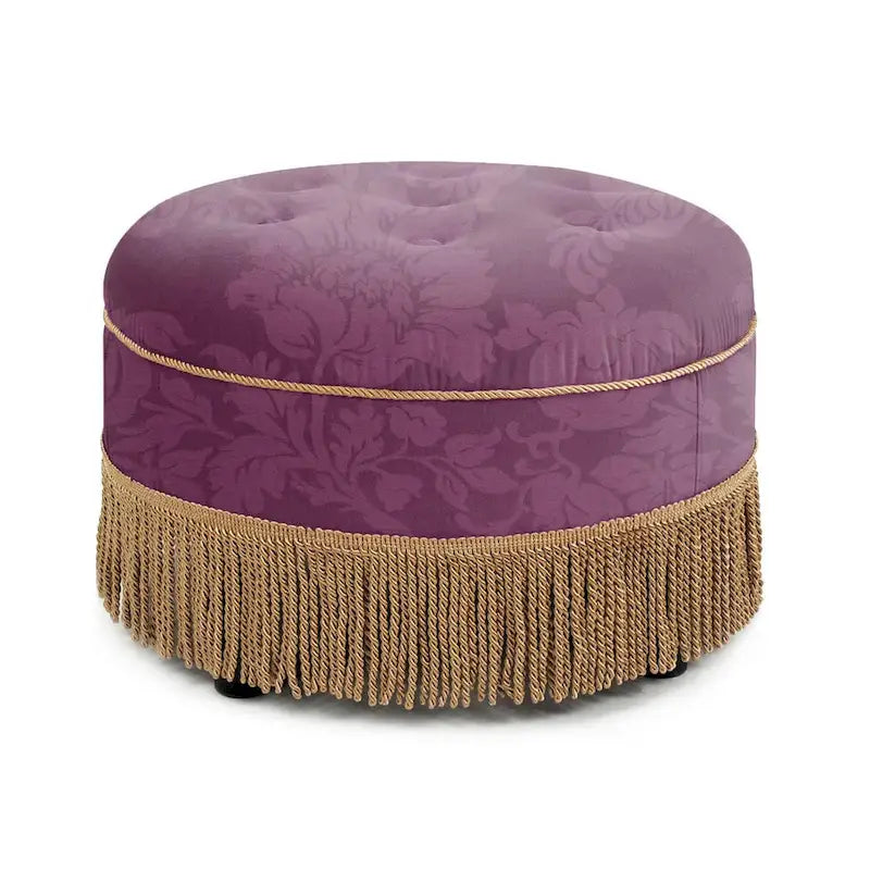 Beige Round Upholstered Ottoman - 24 Inch