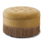 Beige Round Upholstered Ottoman - 24 Inch