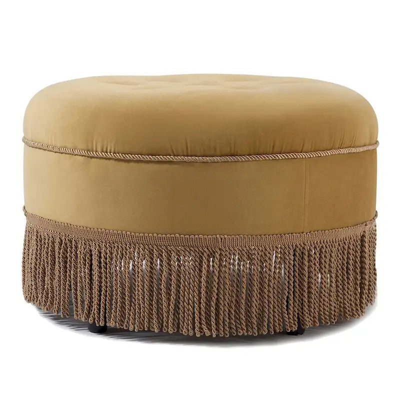 Beige Round Upholstered Ottoman - 24 Inch