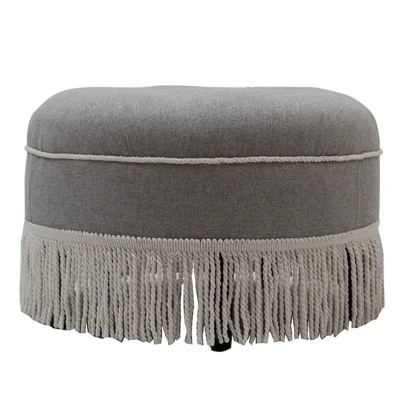 Beige Round Upholstered Ottoman - 24 Inch