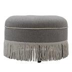 Beige Round Upholstered Ottoman - 24 Inch