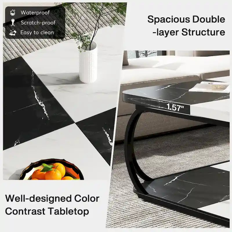 Square 2-Tier Coffee Table with Storage Shelf, 39 inches Low Farmhouse Wood Coffee Table for Modern Living Room