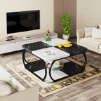 Square 2-Tier Coffee Table with Storage Shelf, 39 inches Low Farmhouse Wood Coffee Table for Modern Living Room