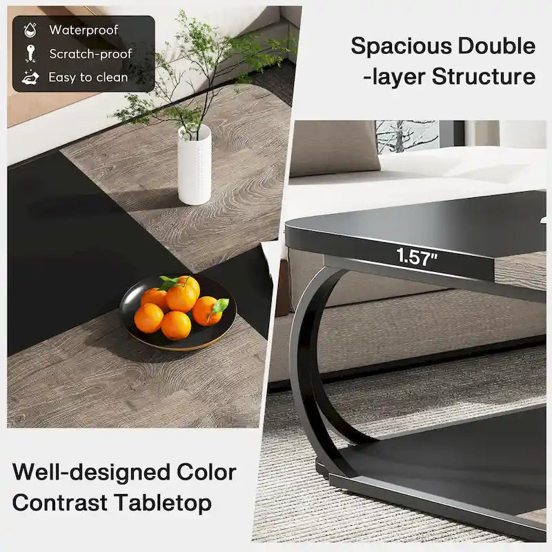 Square 2-Tier Coffee Table with Storage Shelf, 39 inches Low Farmhouse Wood Coffee Table for Modern Living Room