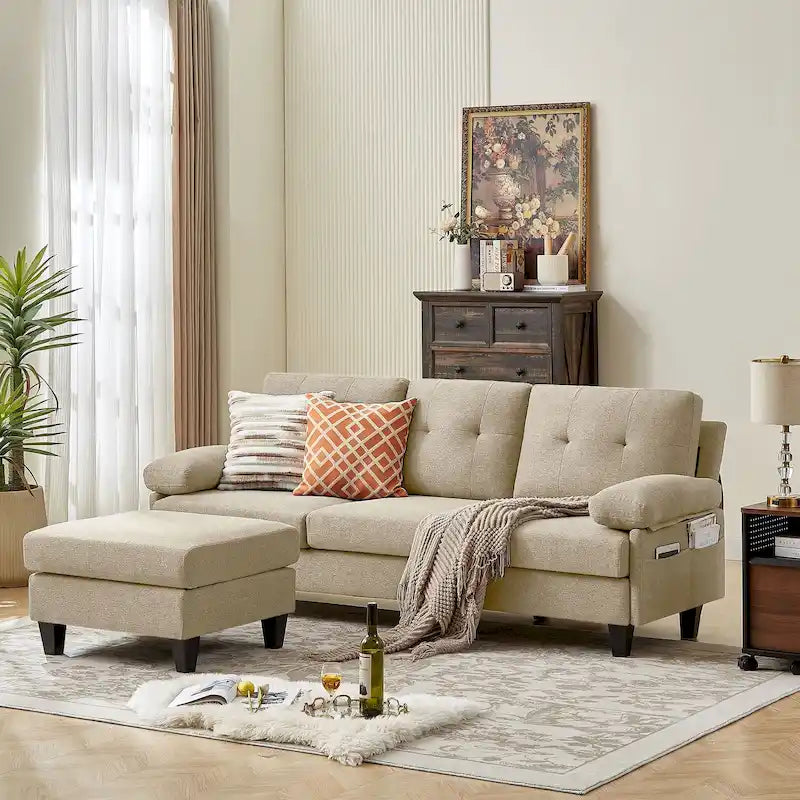 86.22 L Shaped Sectional Sofa with Side Storage Pockets