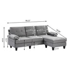86.22 L Shaped Sectional Sofa with Side Storage Pockets