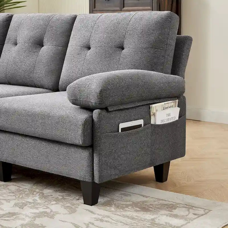 86.22 L Shaped Sectional Sofa with Side Storage Pockets