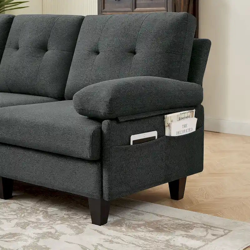 86.22 L Shaped Sectional Sofa with Side Storage Pockets