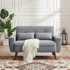 48.82 Small Tufted Loveseat Sofa with 2 Pillows and Tapered Wood Legs