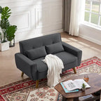 48.82 Small Tufted Loveseat Sofa with 2 Pillows and Tapered Wood Legs