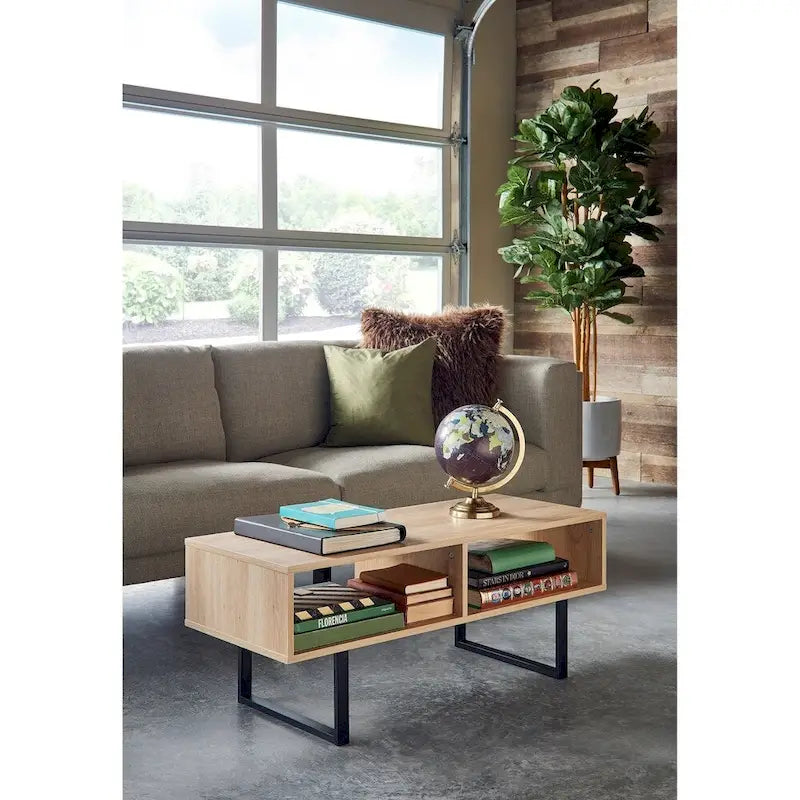 Industrial Coffee Table with Storage Shelves