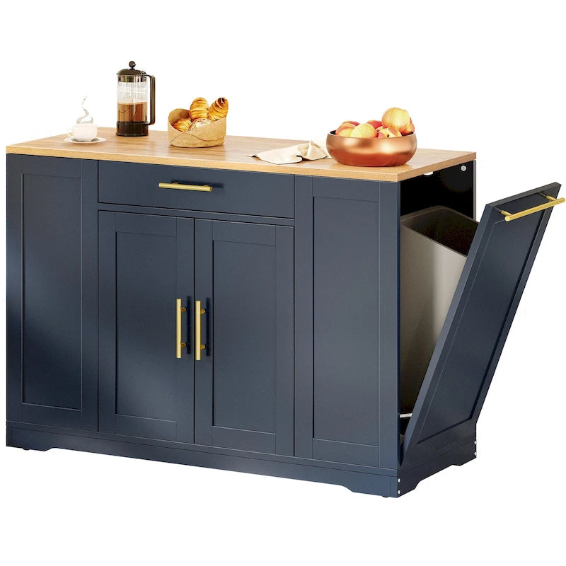 53-inch Rolling Kitchen Island Storage Cabinet Portable Mobile Kitchen Cart