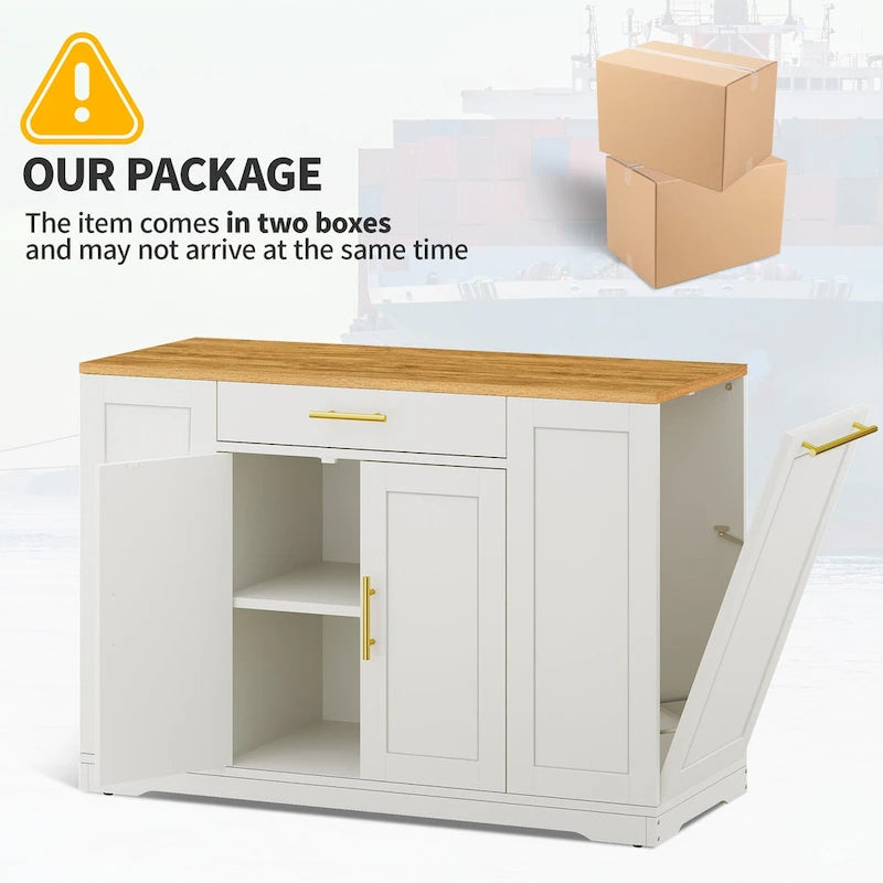 53-inch Rolling Kitchen Island Storage Cabinet Portable Mobile Kitchen Cart