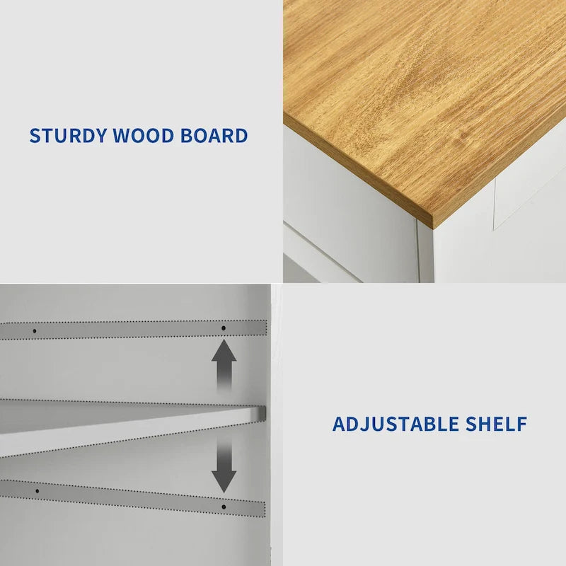 53-inch Rolling Kitchen Island Storage Cabinet Portable Mobile Kitchen Cart