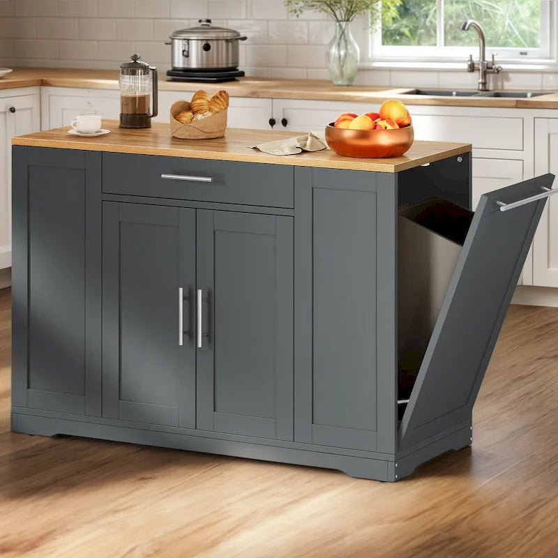 53-inch Rolling Kitchen Island Storage Cabinet Portable Mobile Kitchen Cart
