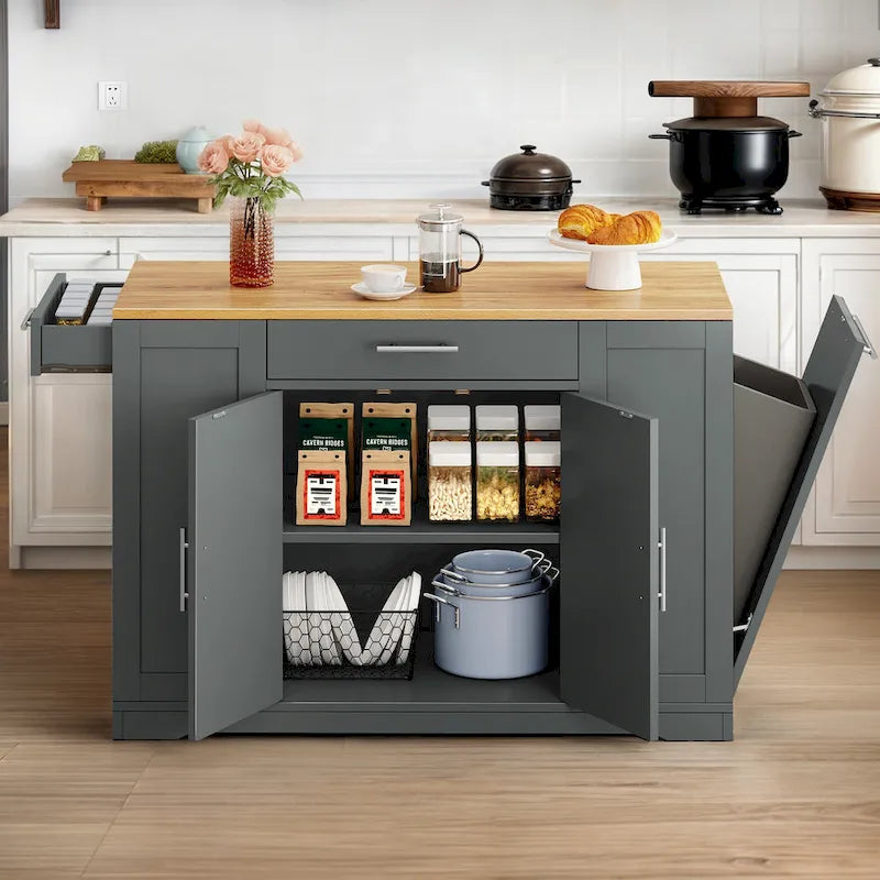 53-inch Rolling Kitchen Island Storage Cabinet Portable Mobile Kitchen Cart