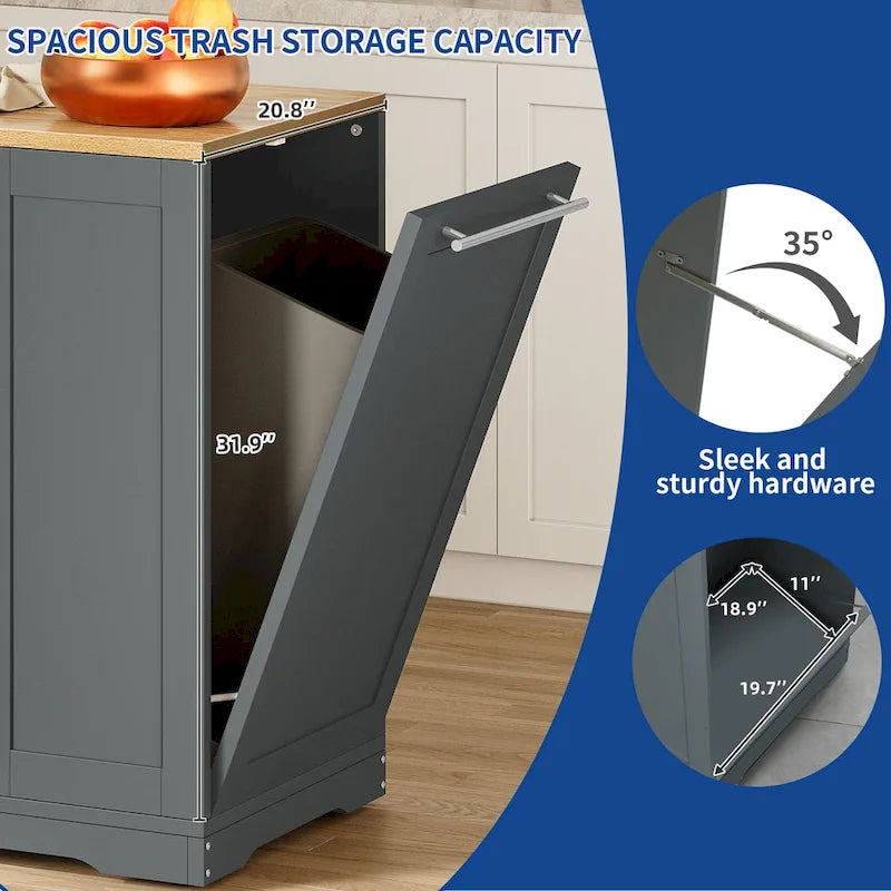 53-inch Rolling Kitchen Island Storage Cabinet Portable Mobile Kitchen Cart