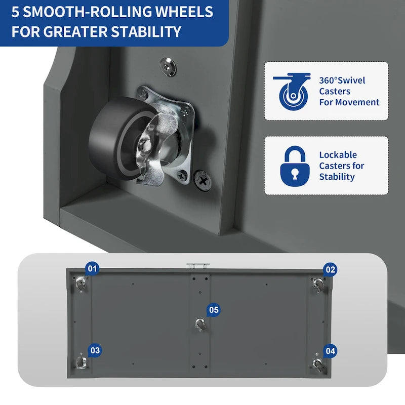 53-inch Rolling Kitchen Island Storage Cabinet Portable Mobile Kitchen Cart