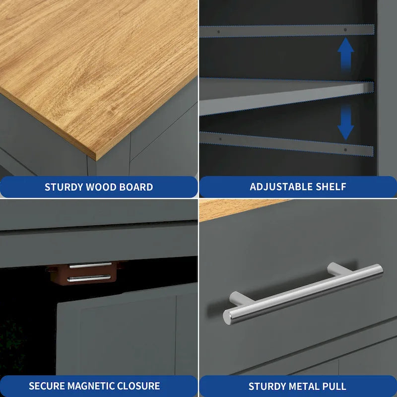 53-inch Rolling Kitchen Island Storage Cabinet Portable Mobile Kitchen Cart