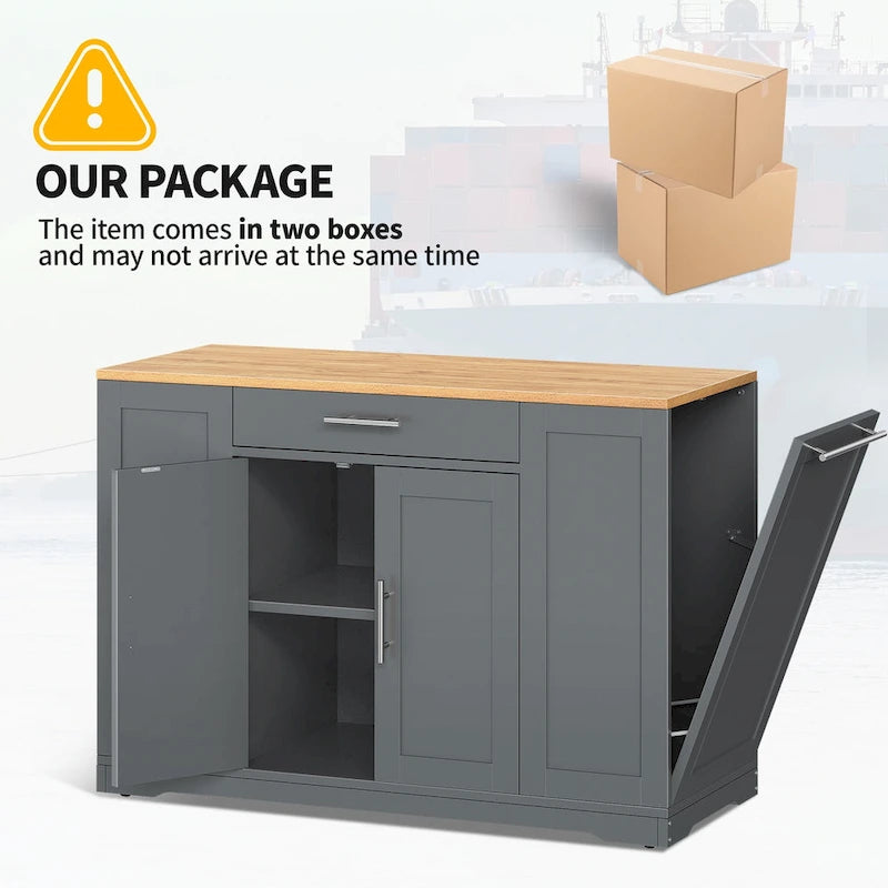 53-inch Rolling Kitchen Island Storage Cabinet Portable Mobile Kitchen Cart