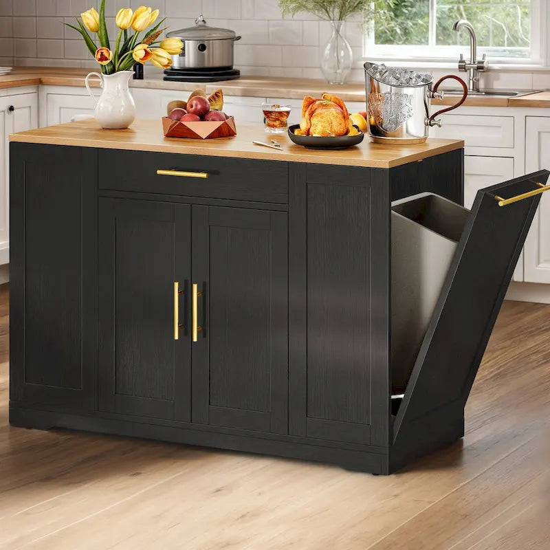 53-inch Rolling Kitchen Island Storage Cabinet Portable Mobile Kitchen Cart