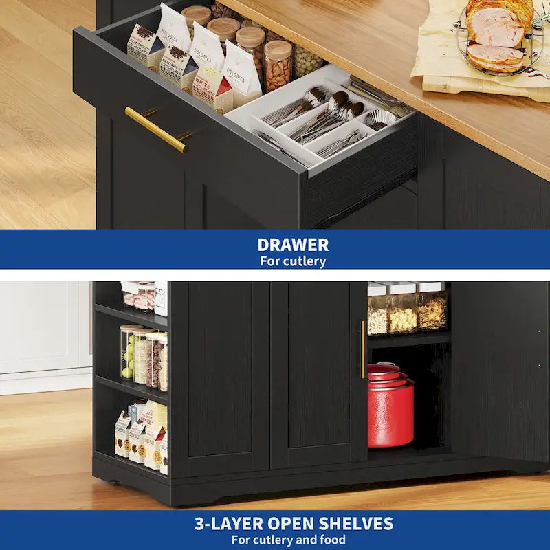 53-inch Rolling Kitchen Island Storage Cabinet Portable Mobile Kitchen Cart