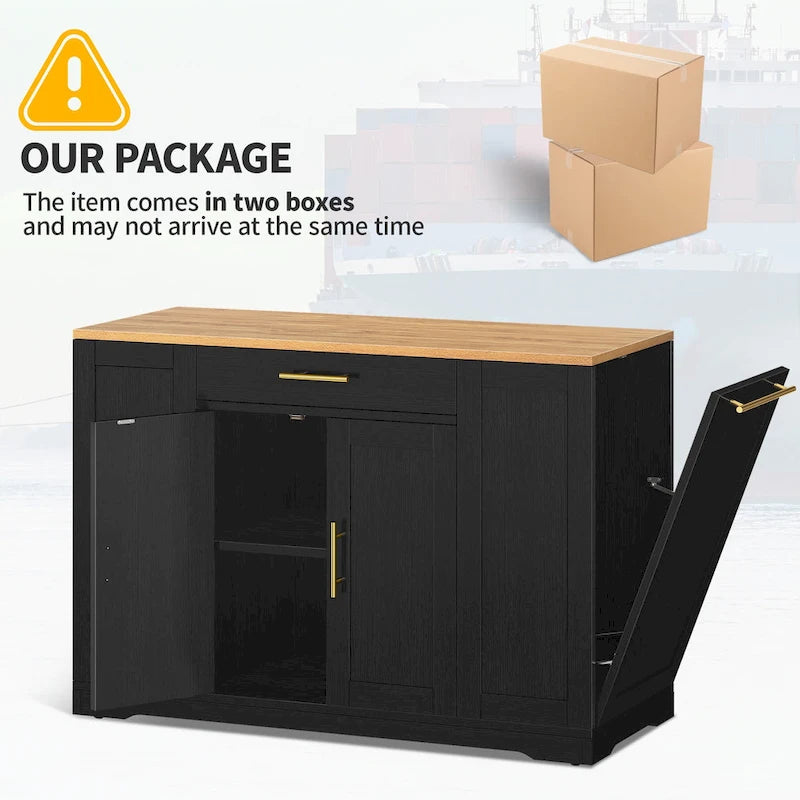 53-inch Rolling Kitchen Island Storage Cabinet Portable Mobile Kitchen Cart