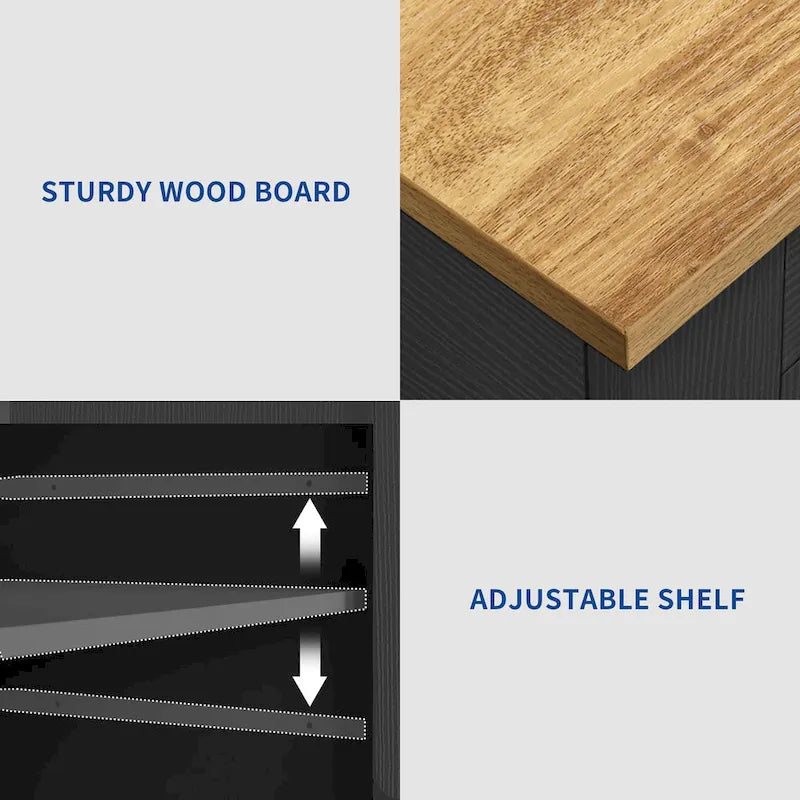 53-inch Rolling Kitchen Island Storage Cabinet Portable Mobile Kitchen Cart