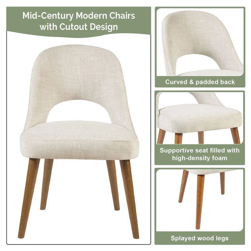 Upholstered Dining Side Chairs with Cutout Back design (Set of 2)