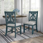Farmhouse Wood Dining Chairs with Padded Seats - Set of 2 (White/Blue/Light Blue)