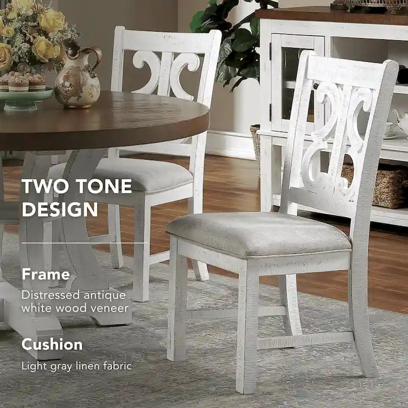 Farmhouse Wood Dining Chairs with Padded Seats - Set of 2 (White/Blue/Light Blue)
