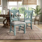 Farmhouse Wood Dining Chairs with Padded Seats - Set of 2 (White/Blue/Light Blue)