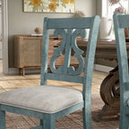 Farmhouse Wood Dining Chairs with Padded Seats - Set of 2 (White/Blue/Light Blue)