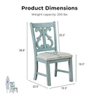 Farmhouse Wood Dining Chairs with Padded Seats - Set of 2 (White/Blue/Light Blue)