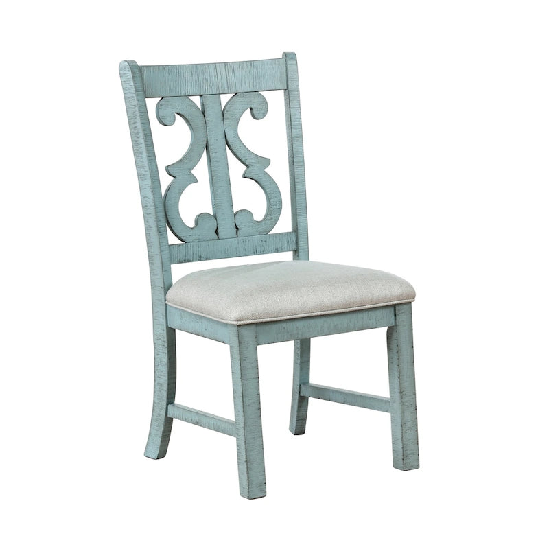 Farmhouse Wood Dining Chairs with Padded Seats - Set of 2 (White/Blue/Light Blue)