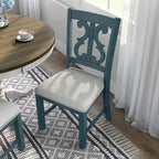 Farmhouse Wood Dining Chairs with Padded Seats - Set of 2 (White/Blue/Light Blue)