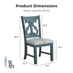 Farmhouse Wood Dining Chairs with Padded Seats - Set of 2 (White/Blue/Light Blue)