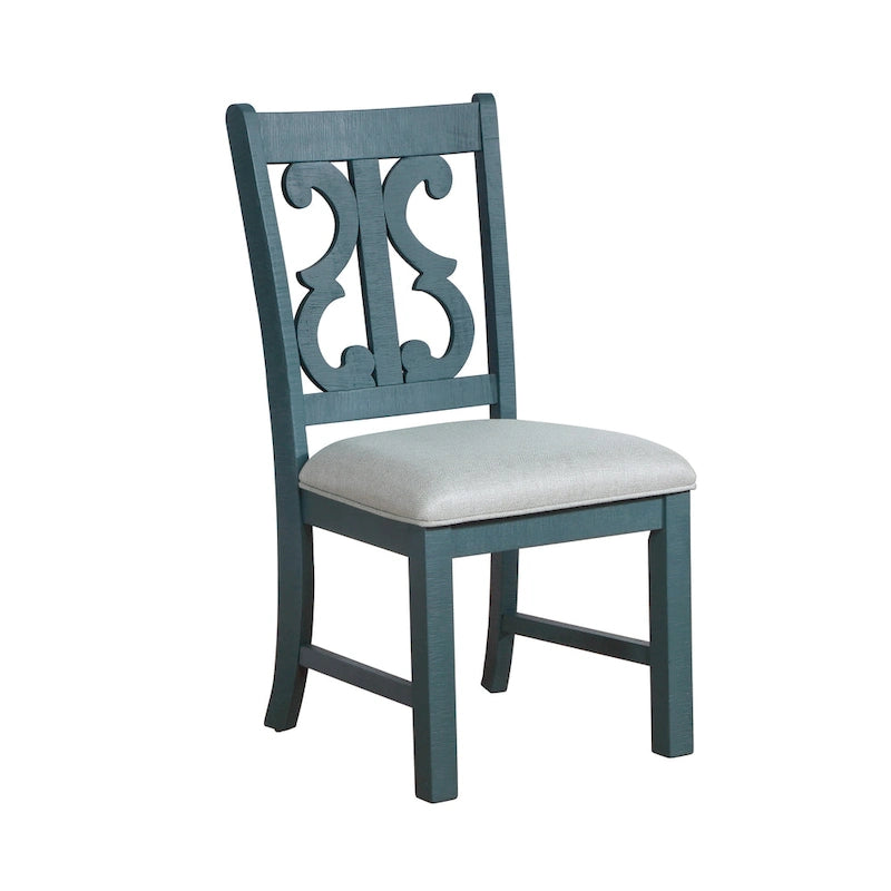 Farmhouse Wood Dining Chairs with Padded Seats - Set of 2 (White/Blue/Light Blue)